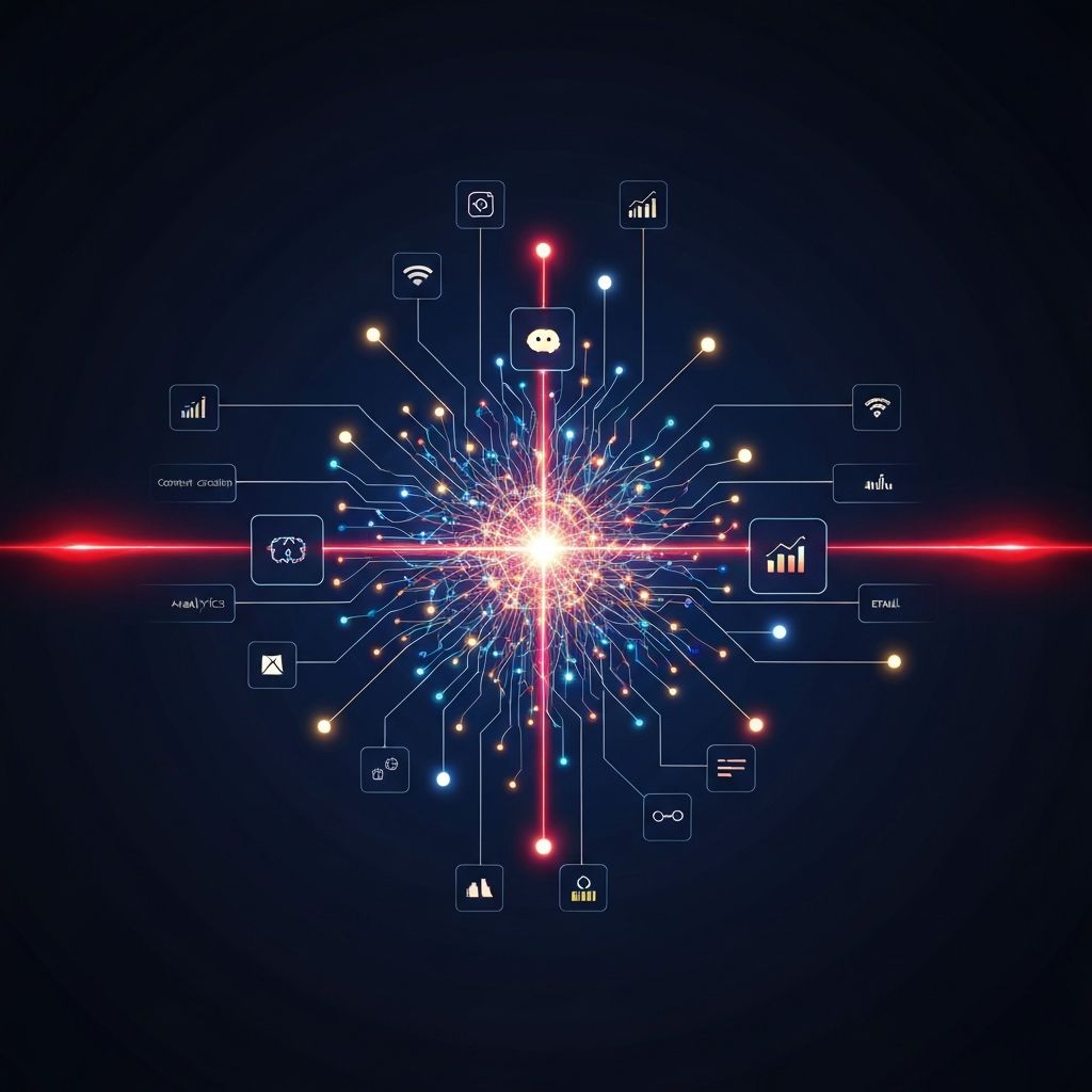 AI-powered marketing automation visualization with interconnected campaign nodes